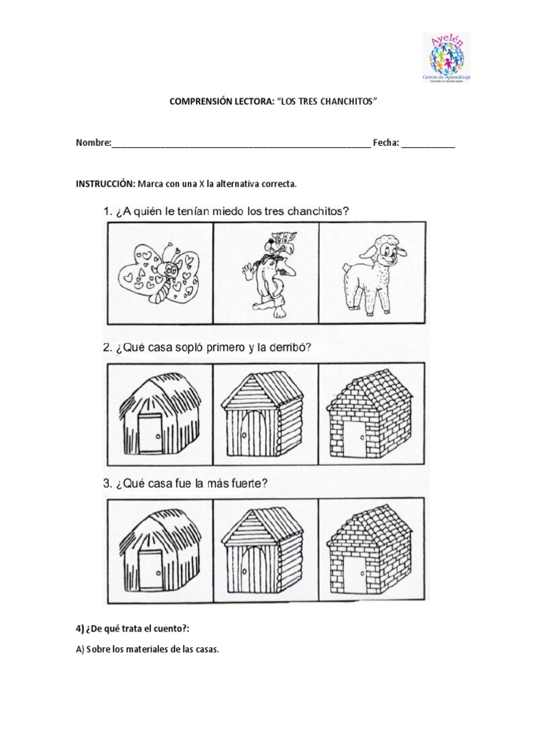 Actividades de Comprensión: Los Tres Chanchitos | PDF