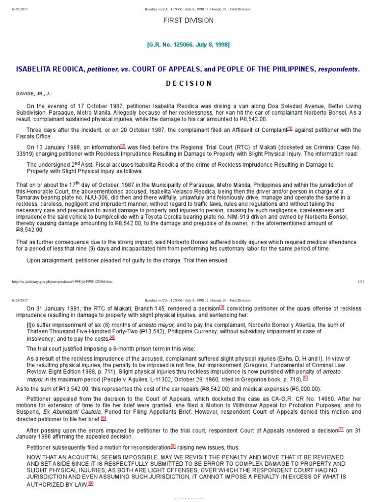 ISABELITA REODICA, Petitioner, vs. COURT OF APPEALS, and PEOPLE OF THE PHILIPPINES, Respondents