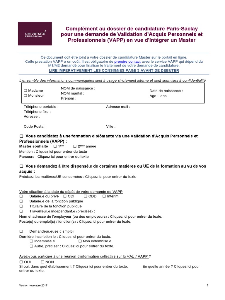 Dossier VAPP pour Master Paris-Saclay | PDF | Exprience | Recherche  d'emploi