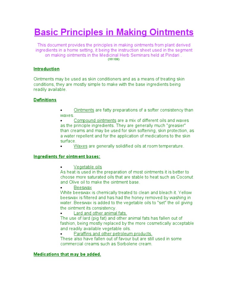 Basic Principles in Making Ointments PDF Topical Medication