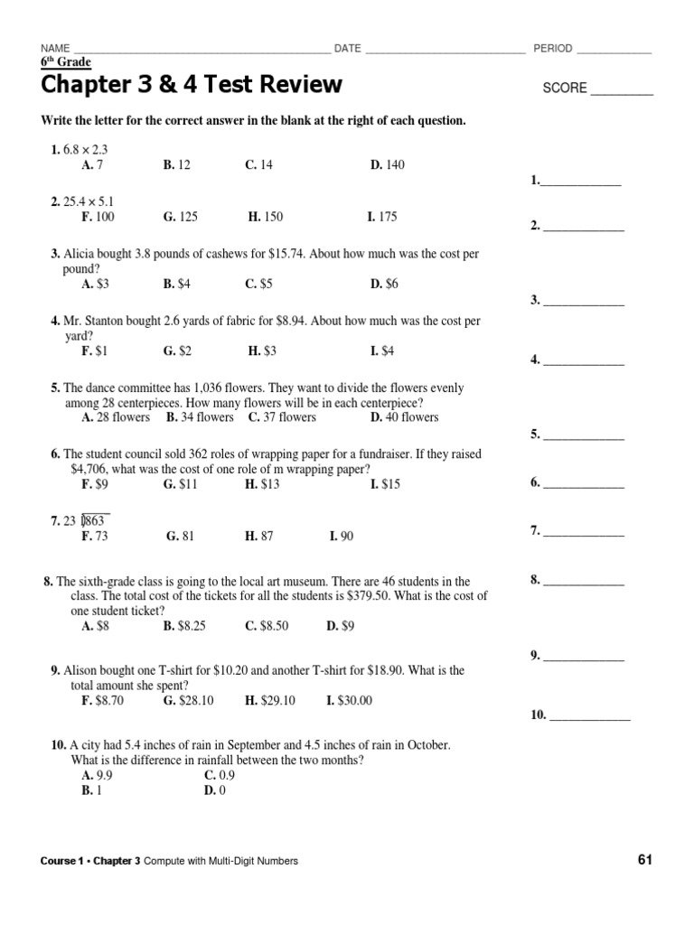 6th Chapter 3 4 Test Review | PDF | Nature