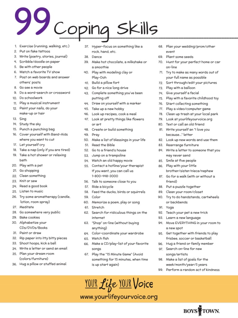 Free Printable Coping Skills Lists For Adults