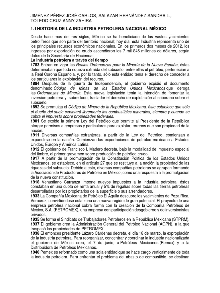 Historia de la Industria Petrolera en México | PDF | Petróleo ...
