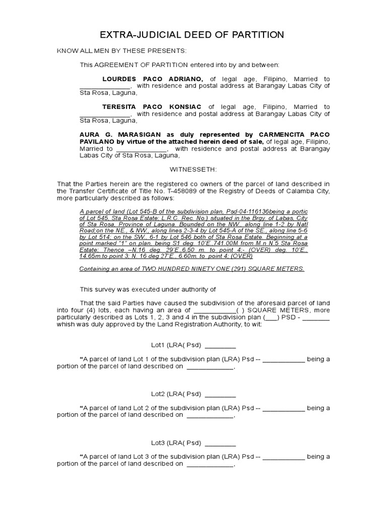 Partition Agreement for Laguna Property | PDF | Urban | Private Law