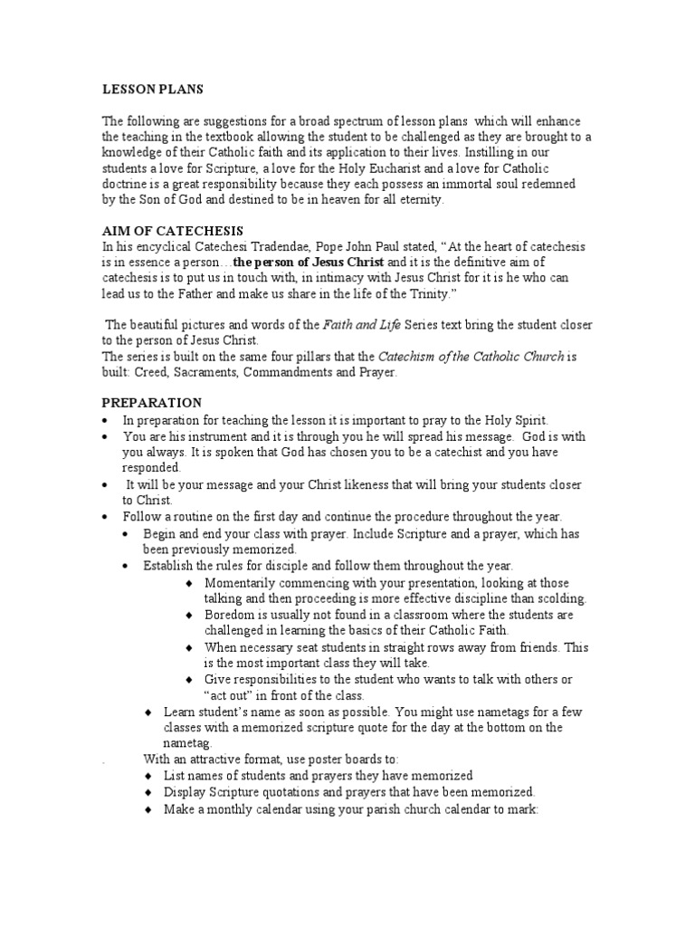 Catechism Lesson Plan Eucharist Rosary
