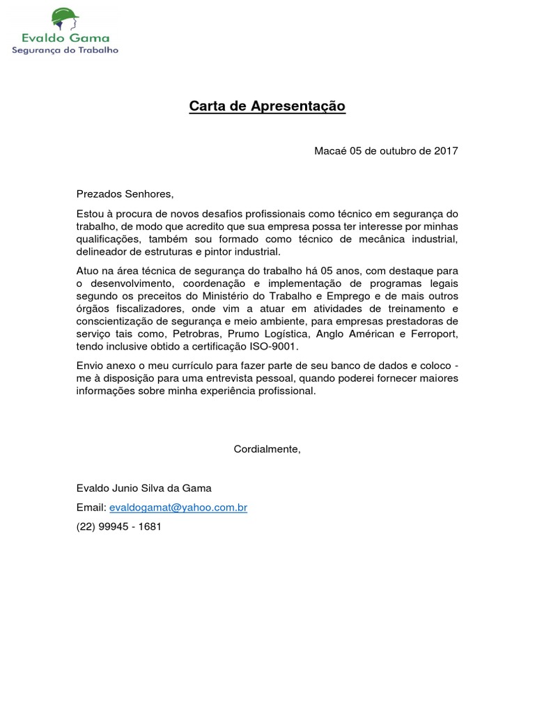 Modelo de carta de apresentação