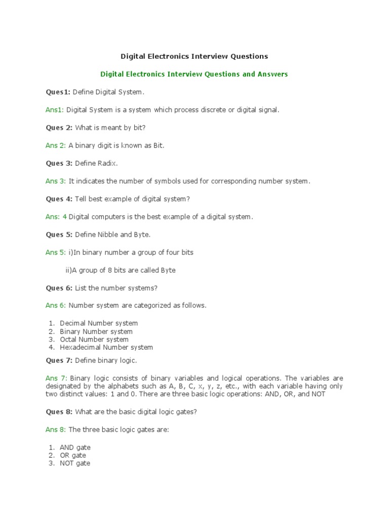  digital electronics interview questions pdf logic gate electrical 