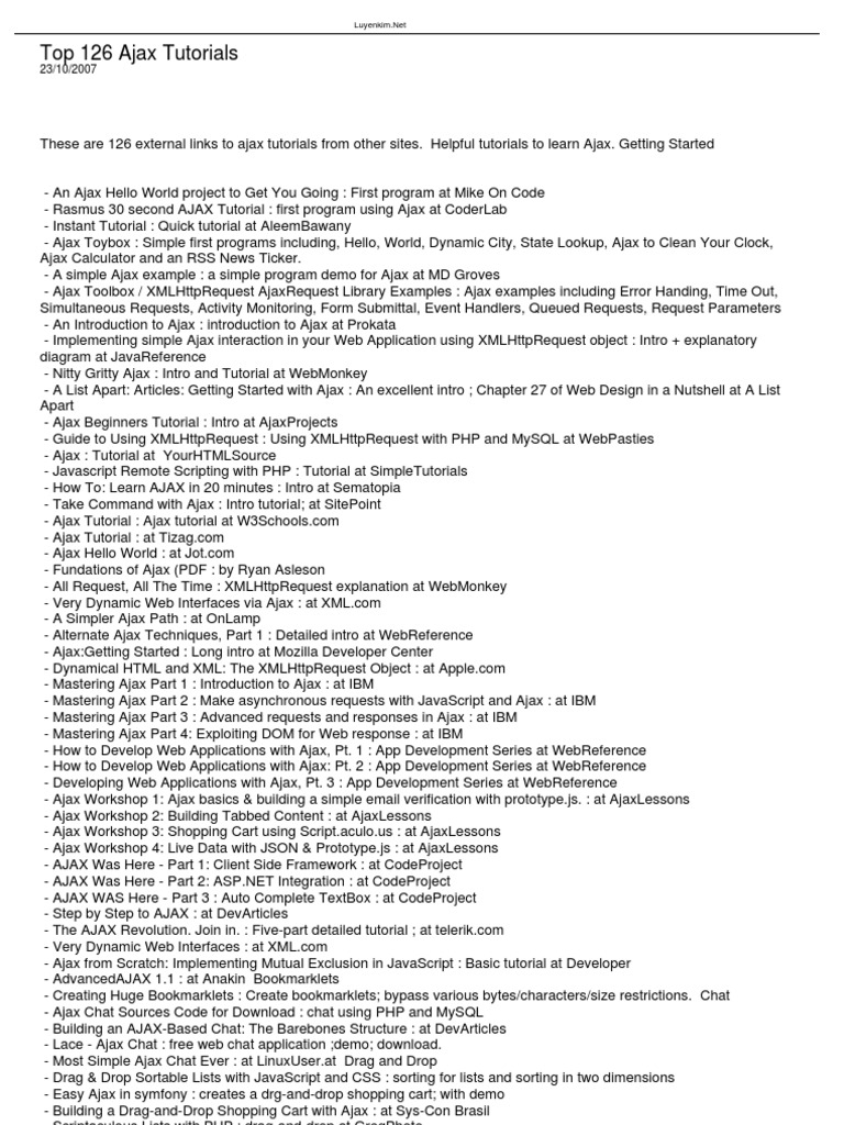 Top 126 Ajax Tutorials | PDF | Ajax (Programming) | Web Application