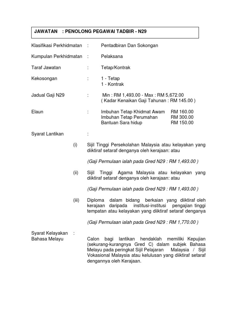 Penolong Pegawai Tadbir N29 Pdf