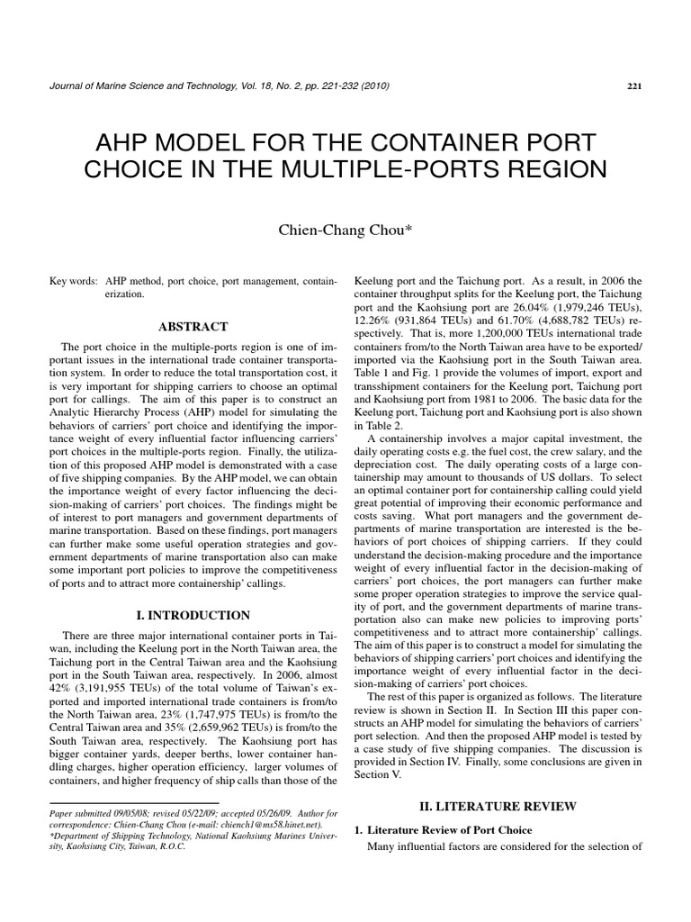 AHP Model for Port Choice Analysis | PDF | Containerization | Port