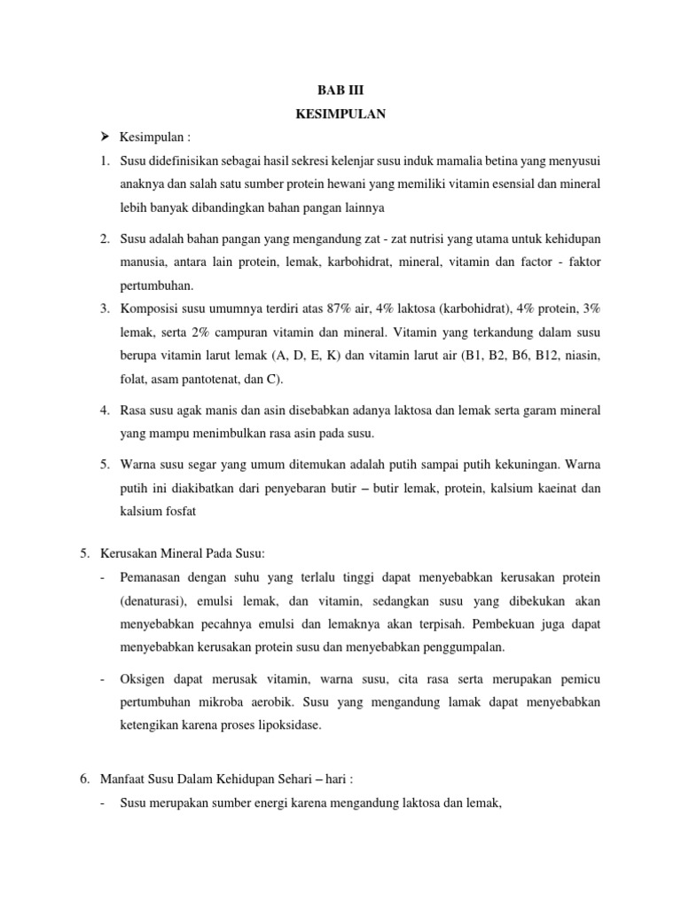 Bab Iii Kesimpulan Mineral Susu Docx