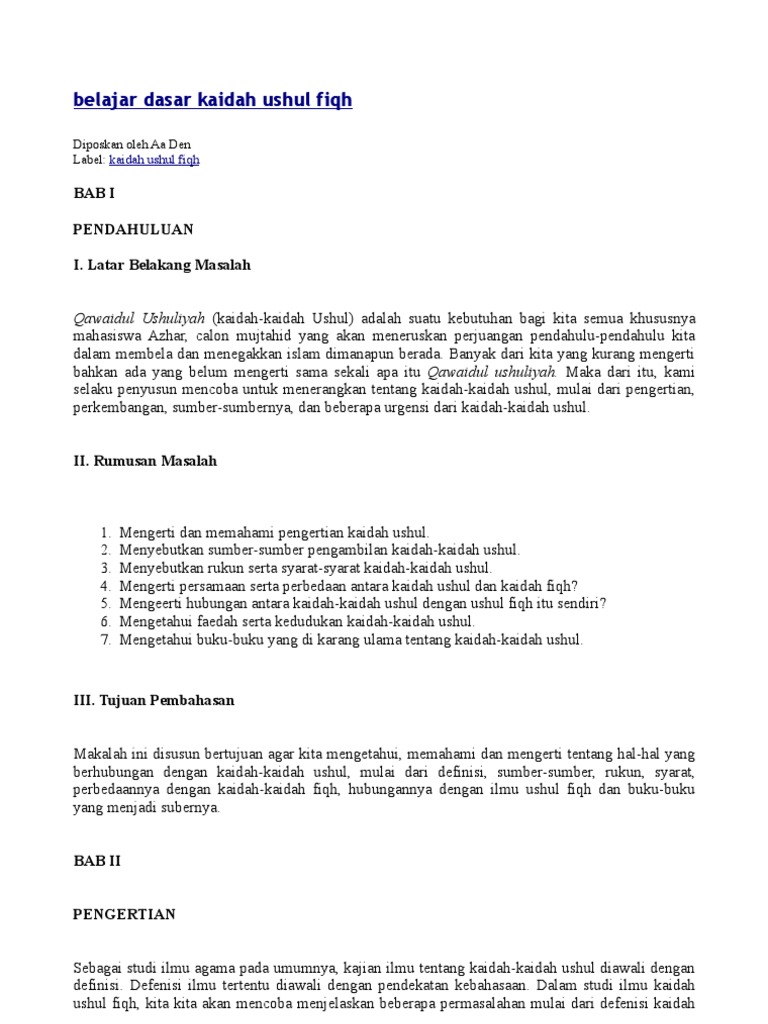 Belajar Dasar Kaidah Ushul Fiqh