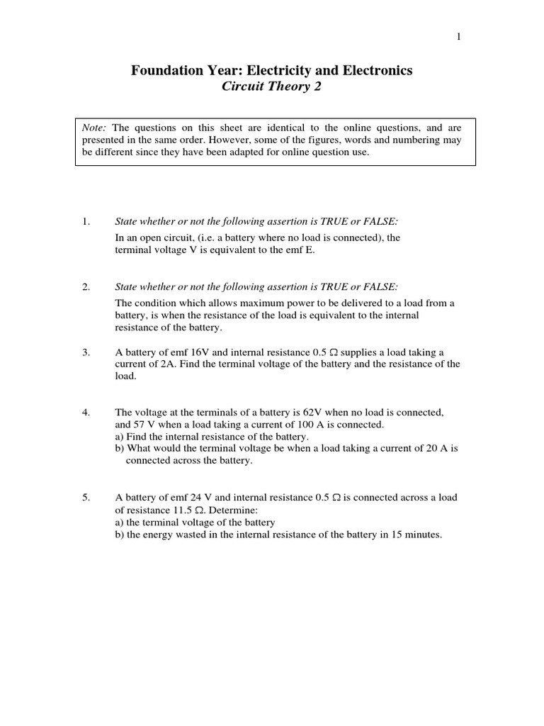 Circuit Theory 2: Questions & Solutions | PDF | Network Analysis ...