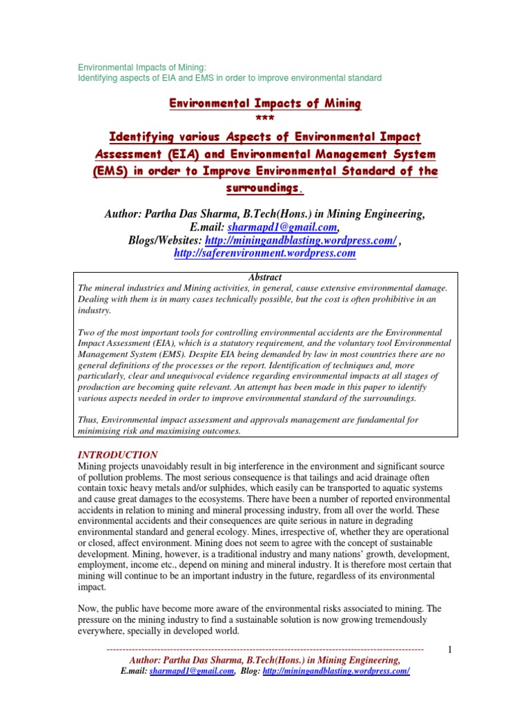 EIA and EMS in Mining Environmental Standards | PDF | Environmental ...