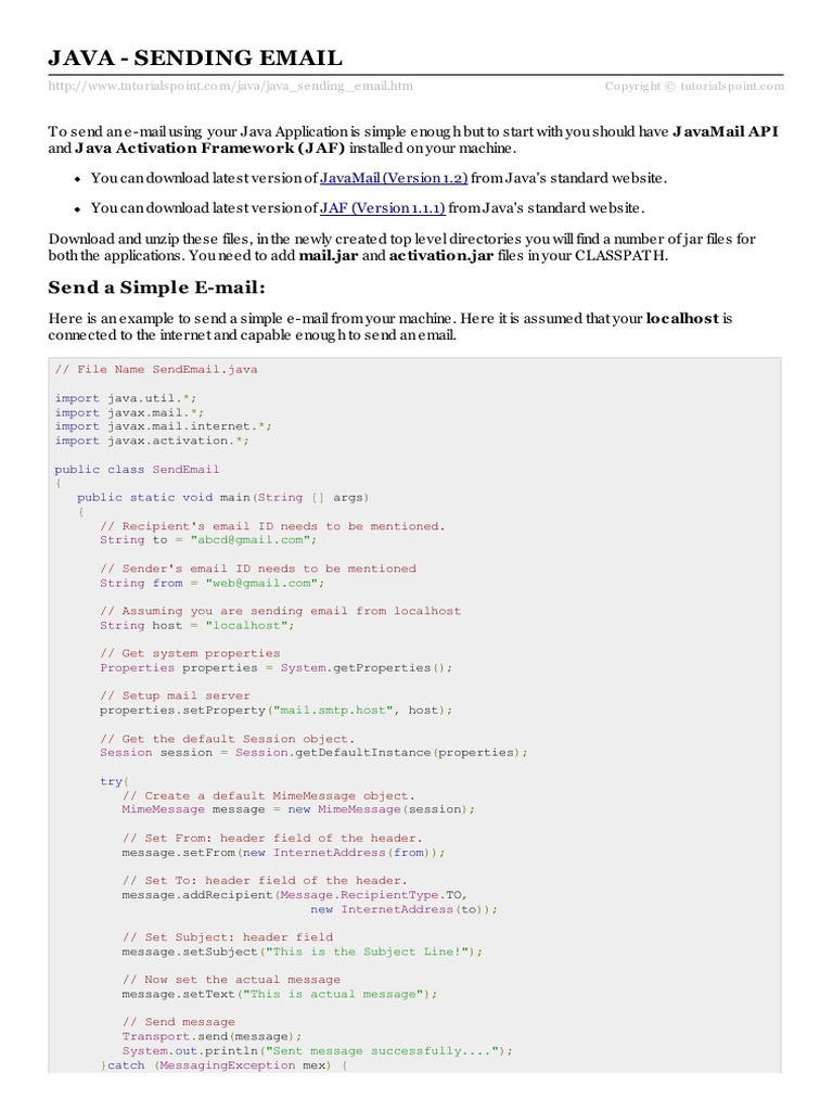 Java Sending Email | PDF | Areas Of Computer Science | Computer Networking