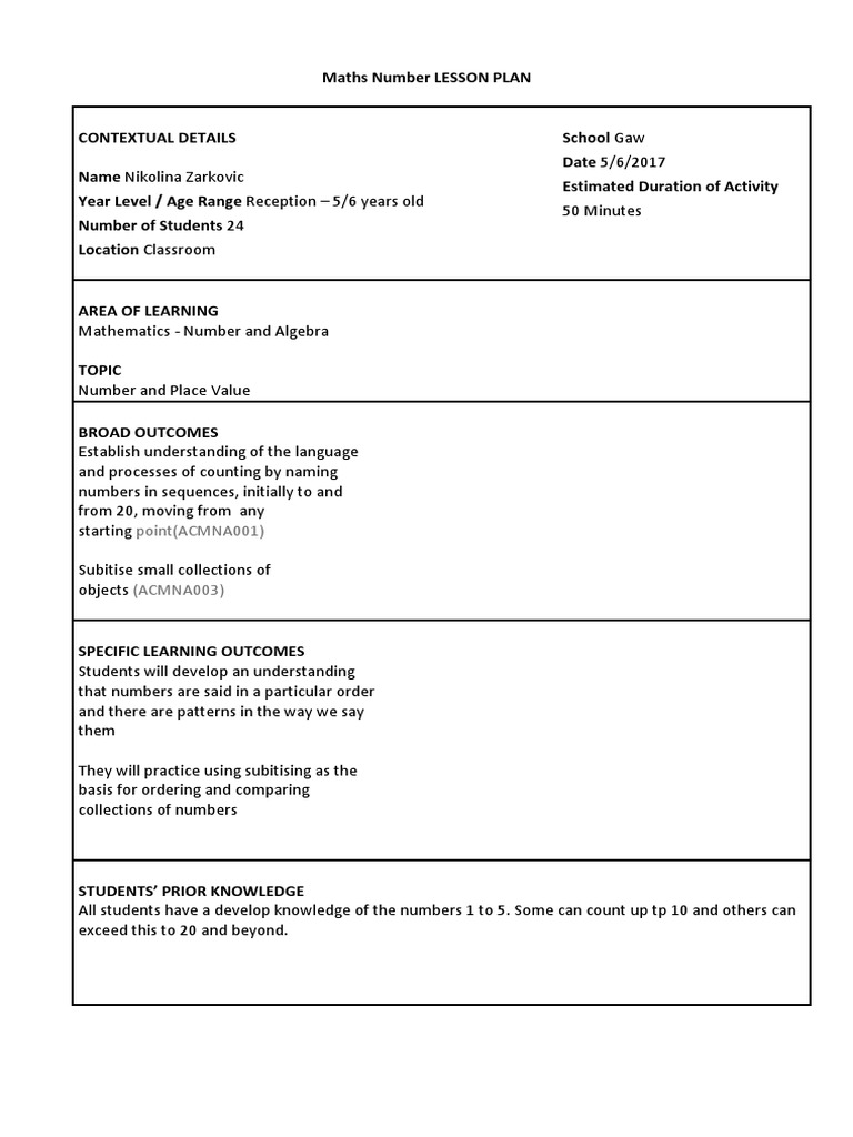 Number Line Lesson Plan | PDF | Lesson Plan | Teaching Mathematics