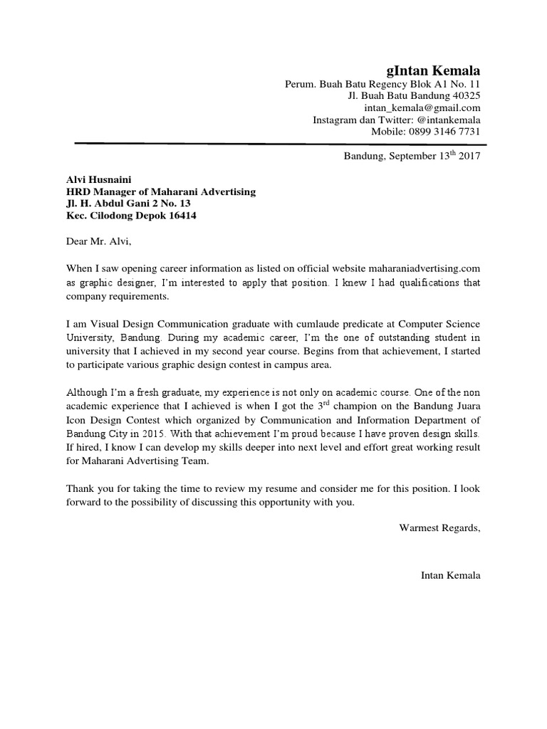 4 Graphic Designer Contoh Surat Lamaran Kerja Bahasa Inggris