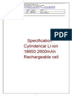 Specification Cylinderical Li-Ion 18650 2600mah Rechargeable Cell
