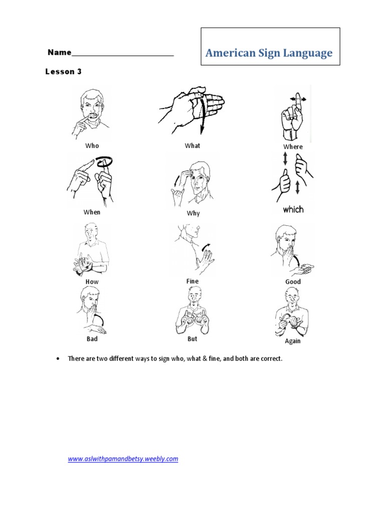 ASL Lesson 3: Who, What, Where, When | PDF