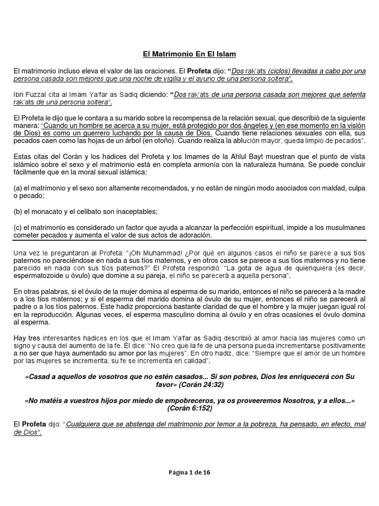 Matrimonio y Fe en el Islam | PDF | Hadith | Control de la natalidad, image size:768x1024