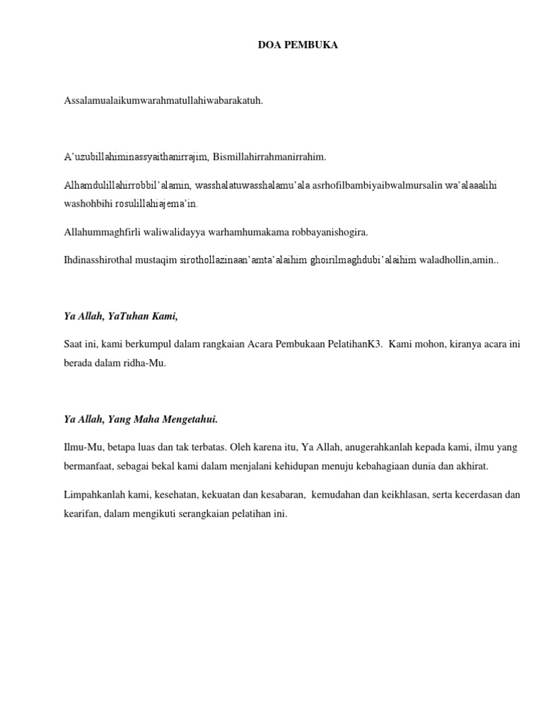 Doa Pelatihan K3 Docx