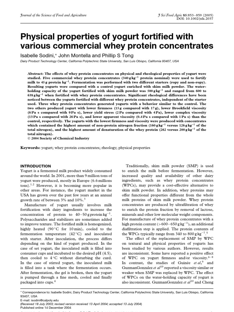 Physical Properties of Yogurt | PDF | Yogurt | Milk