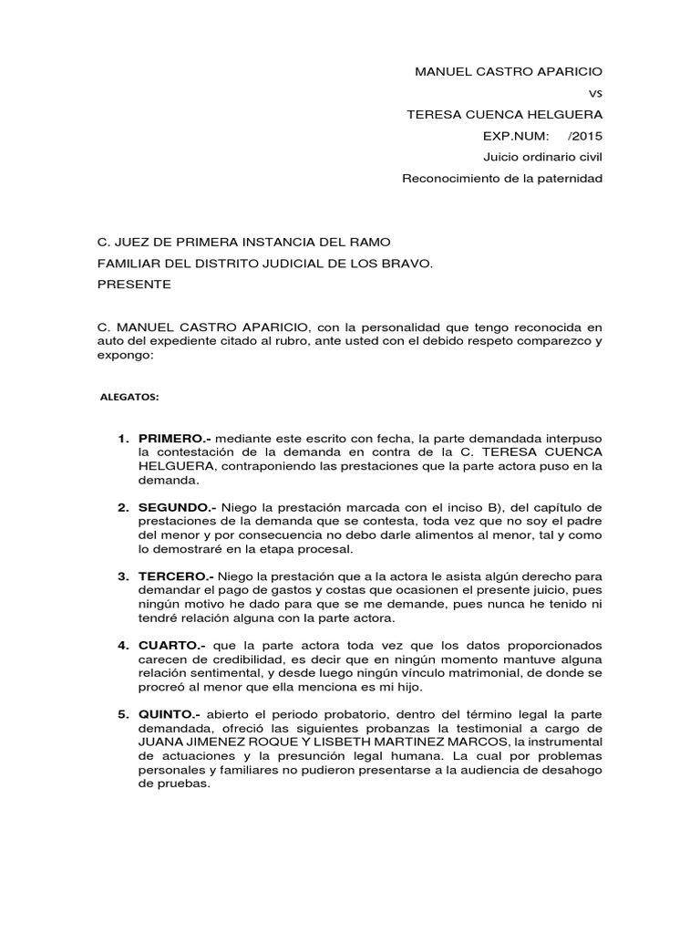 Alegatos Parte Demandaday Actora PDF Demanda judicial Justicia