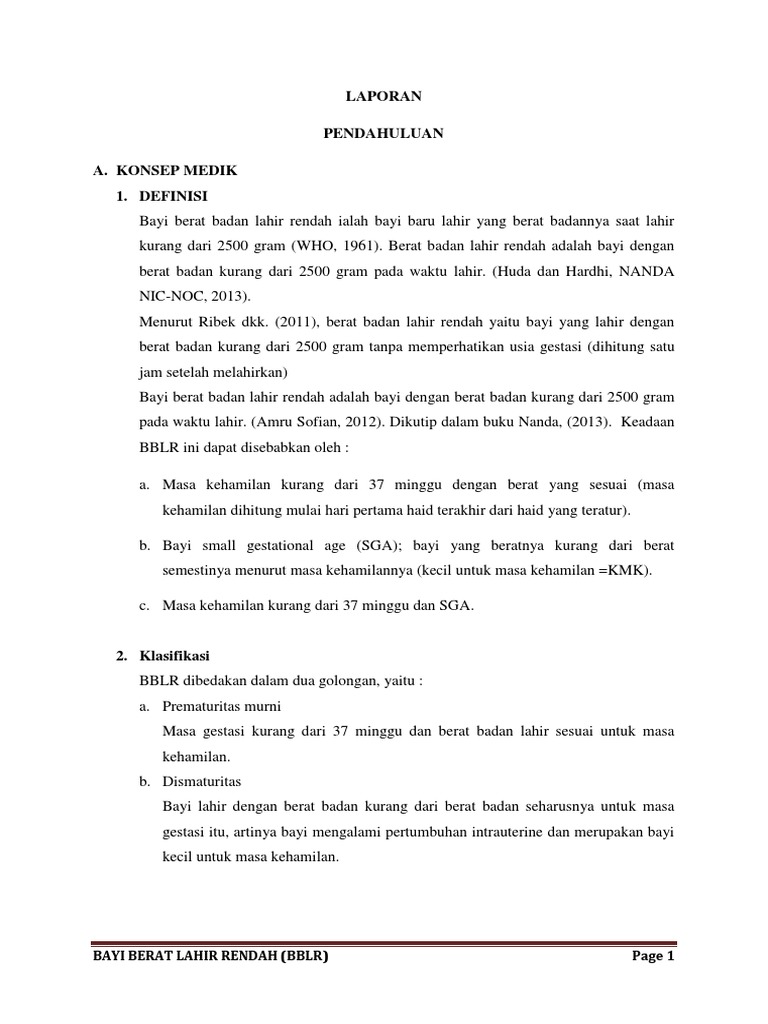 Laporan Pendahuluan Bblr Pada Bayi Seputar Laporan