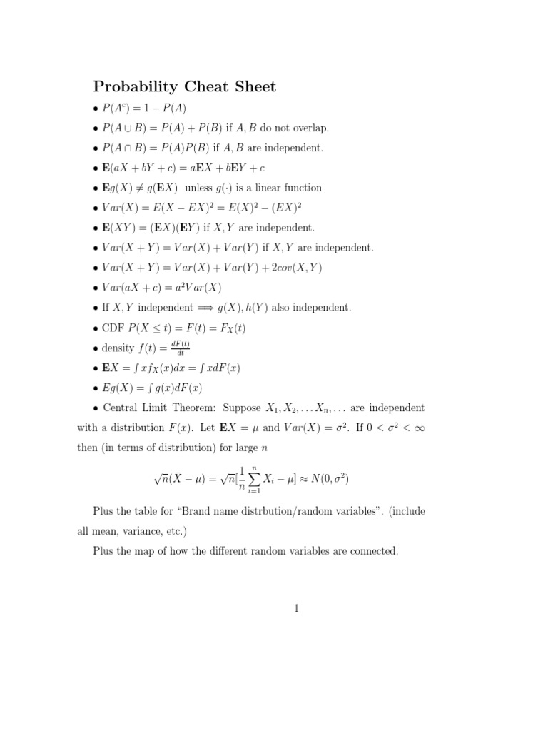 Probability Cheat Sheet | PDF