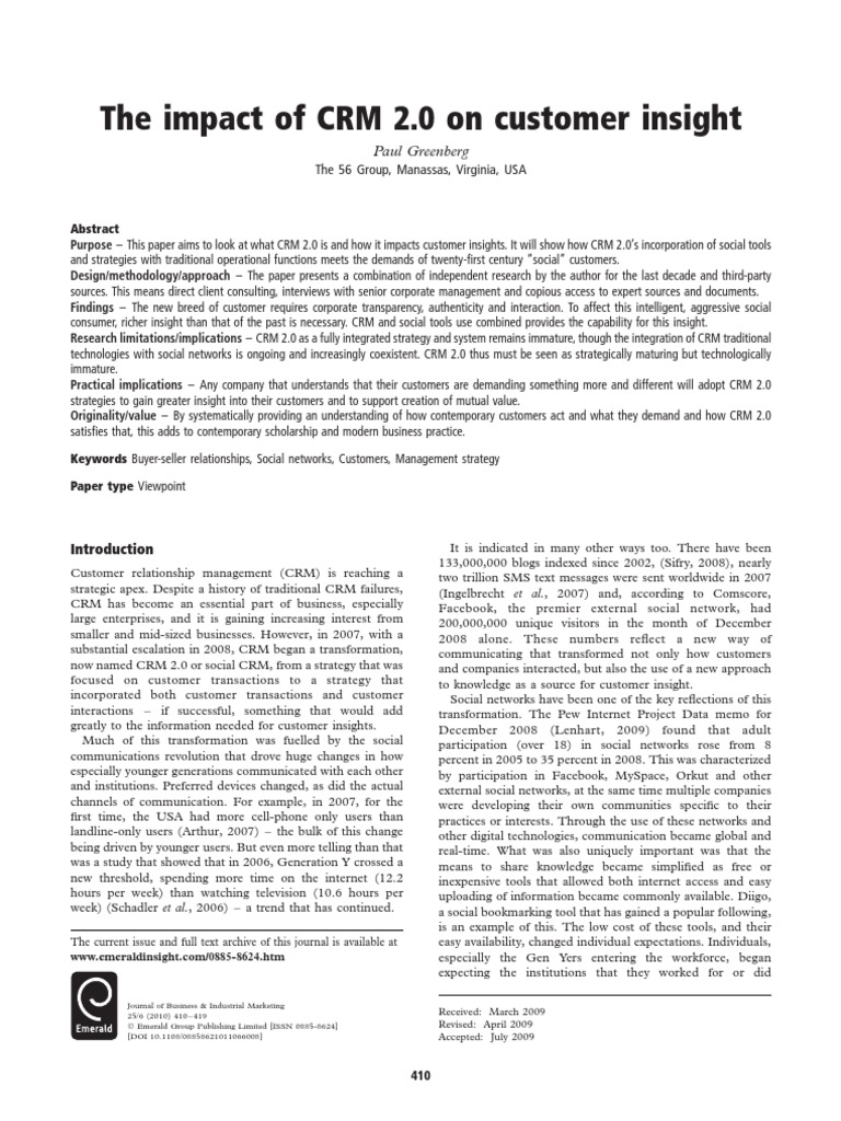 The Impact of CRM 2.0 On Customer Insight | PDF | Customer Relationship ...