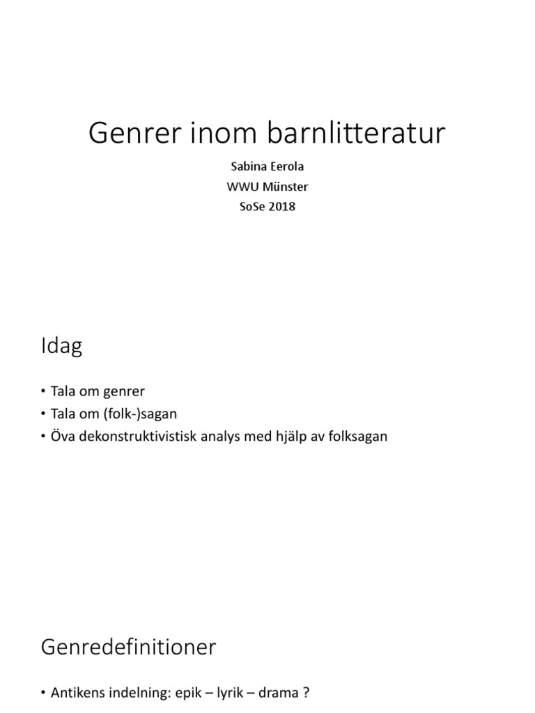 Genrer Inom Barnlitteratur | PDF