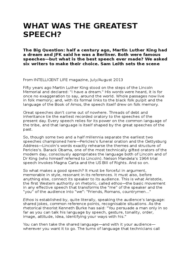 The Greatest Speeches of All Time | PDF | Public Speaking | Rhetoric