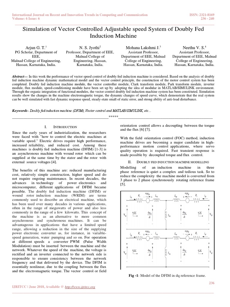 Simulation of Vector Controlled Adjustable Speed System of Doubly Fed ...