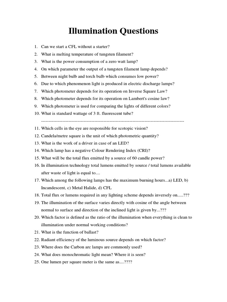 Illumination Questions | PDF | Technology & Engineering