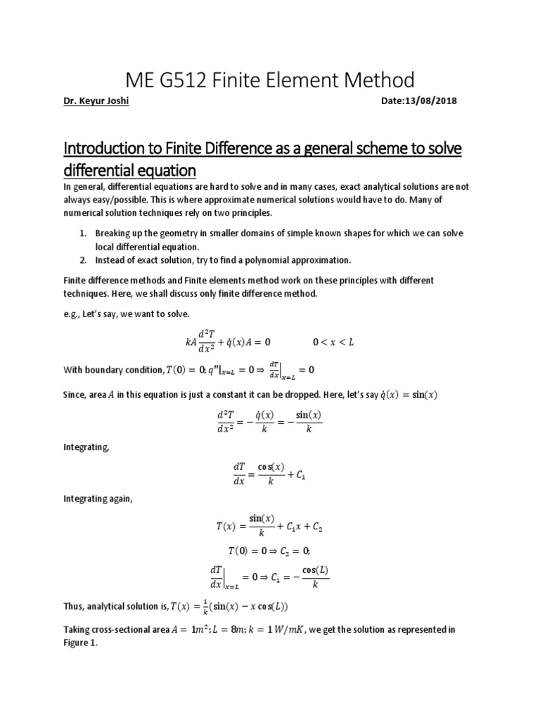 ME G512 Finite Element Method: Introduction To Finite Difference As A ...