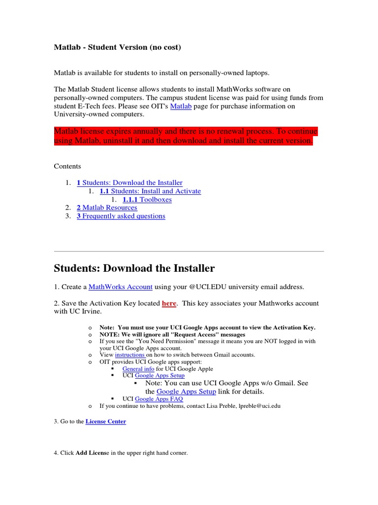 Matlab Guide Instalation Student Account PDF Installation Programs) Matlab