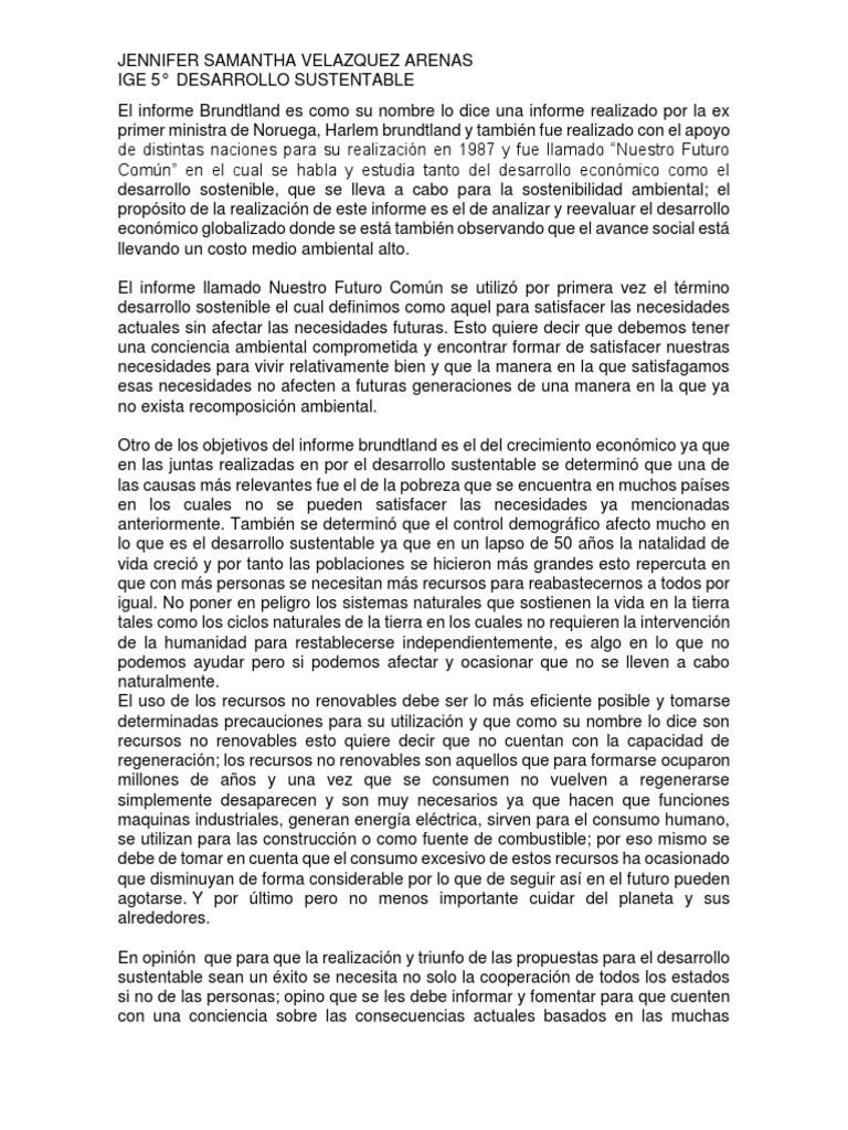 Informe Brundtland y Desarrollo Sostenible | PDF | Desarrollo ...