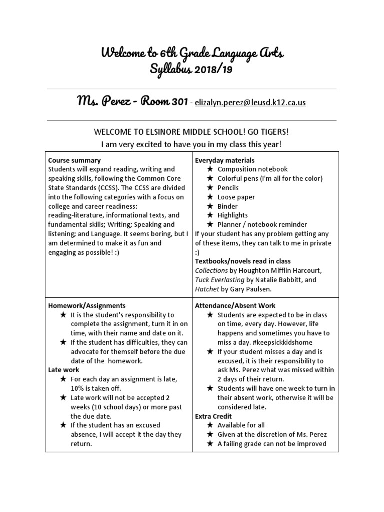 6th grade syllabus 18 19 Homework Learning
