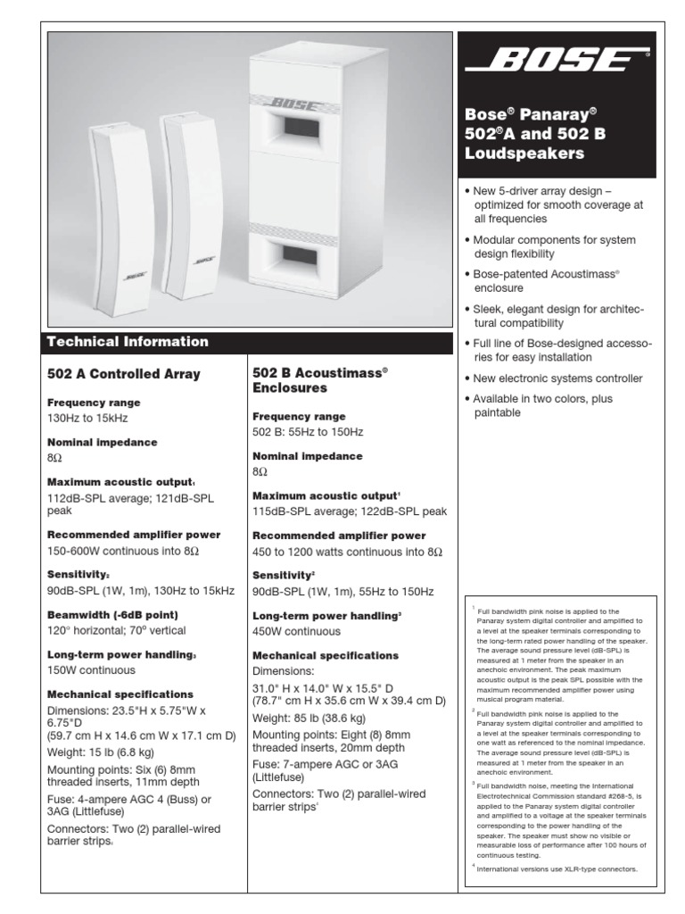 Bose Panaray 502 A Loudspeakers: and 502 B | PDF | Loudspeaker