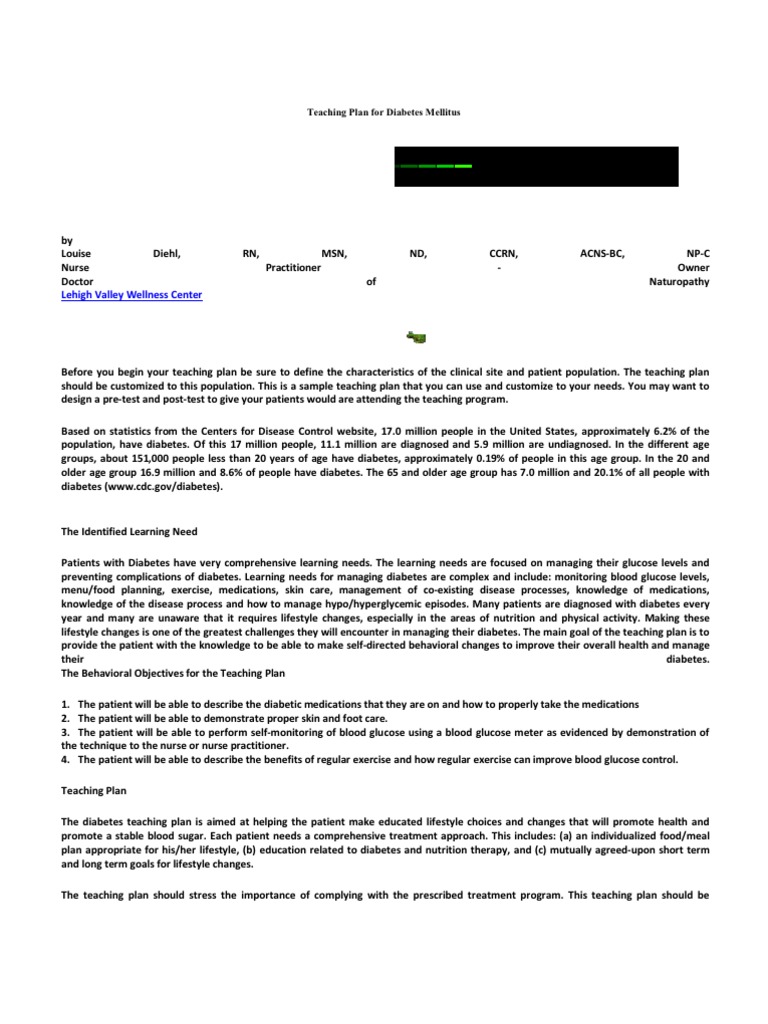 Diabetes Teaching Plan Overview | PDF | Diabetes Mellitus | Glycated ...