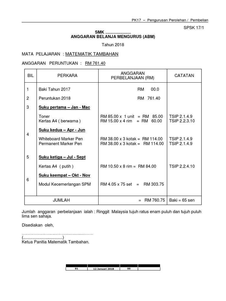 Anggaran Belanja Mengurus Panitia Pdf