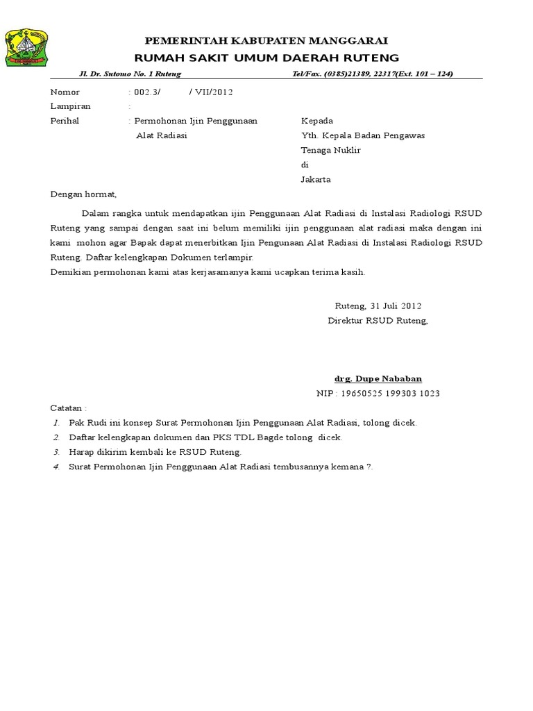 Surat Permohonan Ijin RAdiologi | PDF