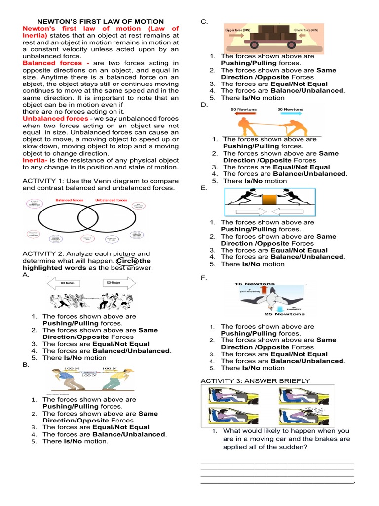 Balanced vs Unbalanced Forces Explained | PDF | Inertia | Force