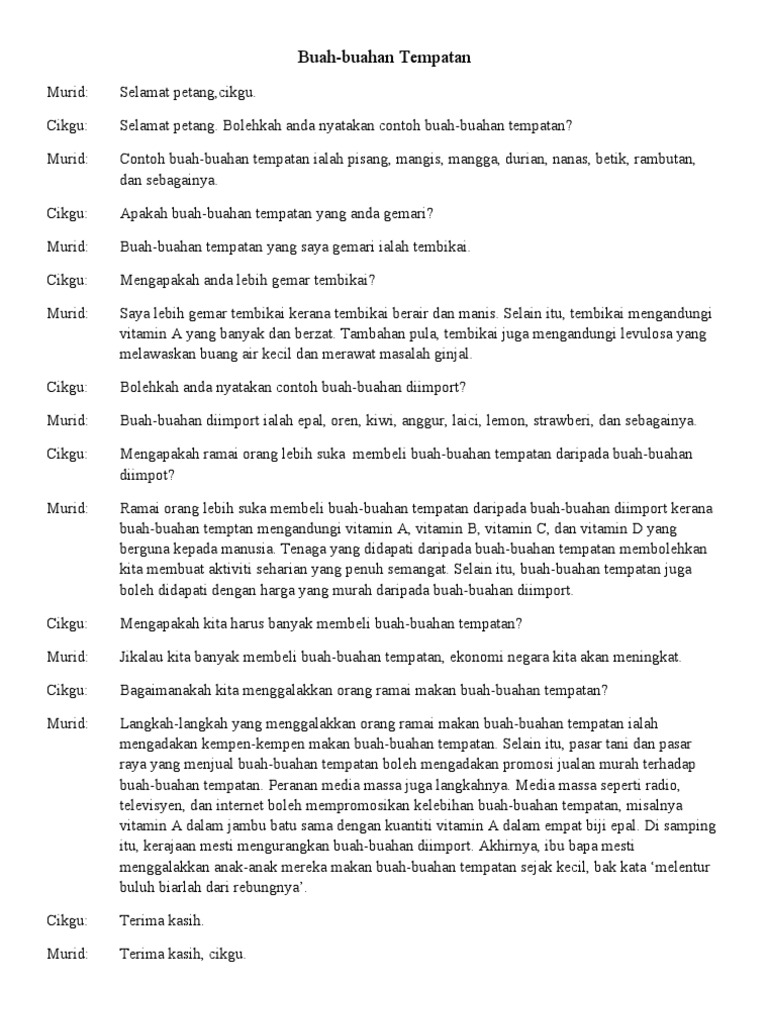 Ujian Lisan Tingkatan 1 Buah Buahan Tempatan Pdf