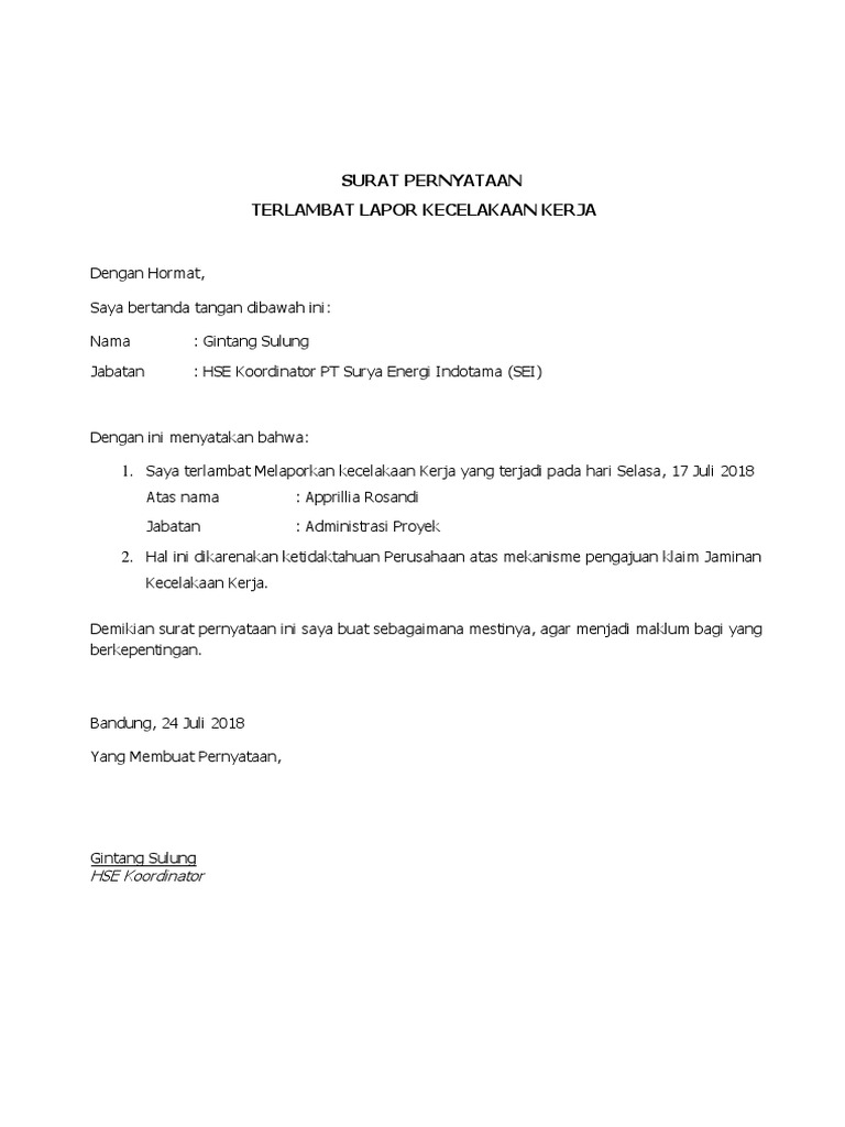 Surat Pernyataan Terlambat Lapor Bpjs Pdf