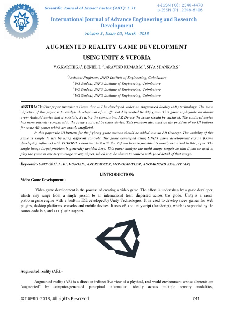 Augmented Reality Game Development with Unity | PDF | Augmented Reality ...