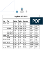 Duty Roster AY 2018-2019: Time Place Monday Tuesday Wednesday Thursday Friday