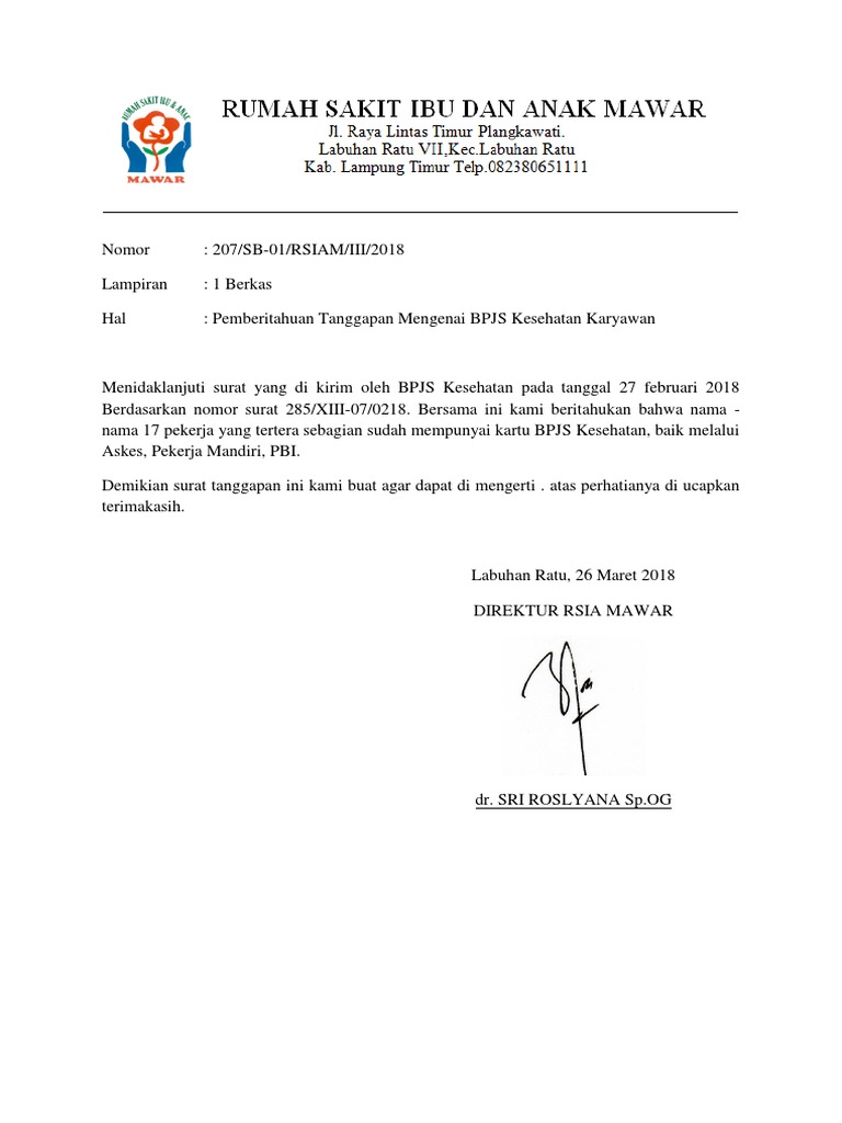 Surat Balasan Untuk Bpjs Kesehatan