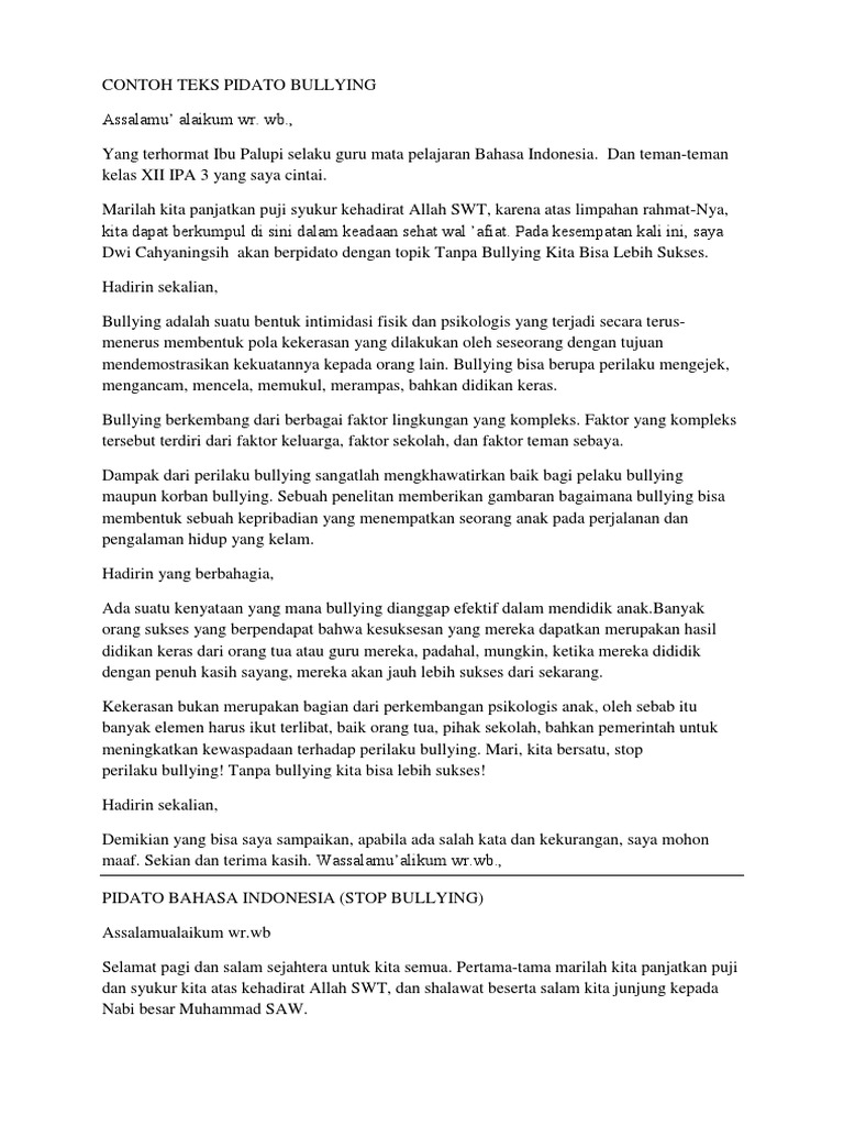Teks Pidato Bahasa Inggris Tentang Bullying Kumpulan Referensi Teks Pidato
