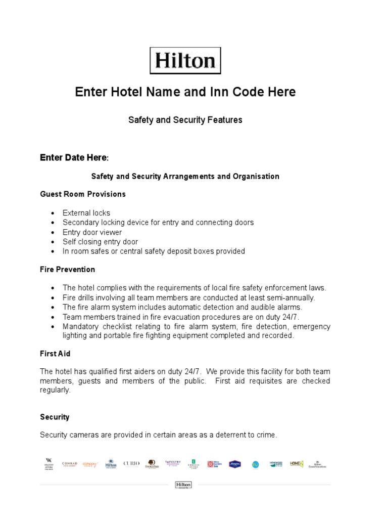 Hilton Hotel Safety and Security Overview | PDF | First Aid | Food Safety
